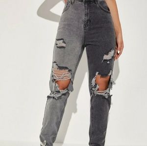 Two-toned cut out jeans